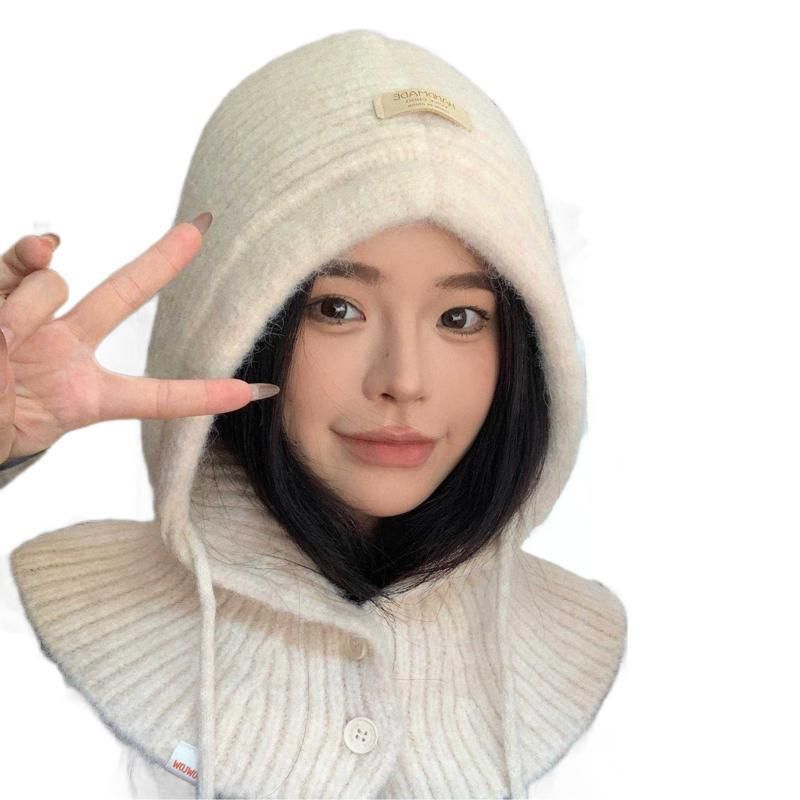 Passamontagna in lana di alpaca per donna, invernale, spesso e caldo, con scaldacollo e protezione per le orecchie, lavorato a maglia._voghion.com
