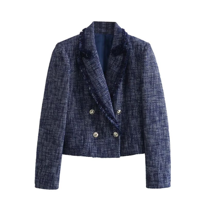 Women's clothing 2023 autumn new item texture double breasted temperament suit jacket long sleeved_voghion.com