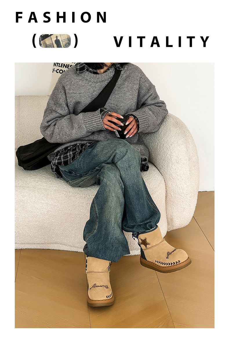 Couple Short Boots Fleece Thickened Warm Snow Boots Wind Martin Boots_voghion.com