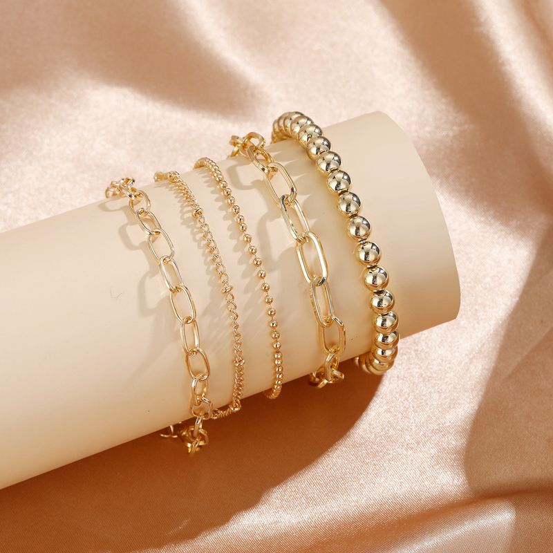 New Handicrafts Fashionable And Minimalist Size Ball Gold 5-piece Set Bracelet_voghion.com