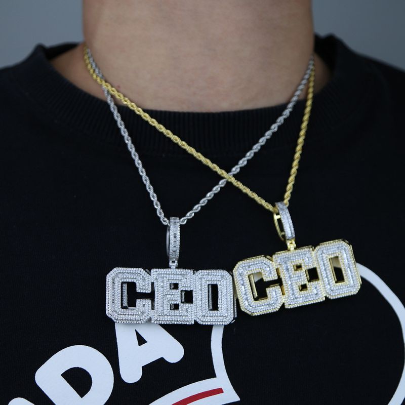Hiphop új férfi és női divatékszerek, tele gyémánttal, vezérigazgatói betűs medál nyaklánc, divatékszerek_voghion.com