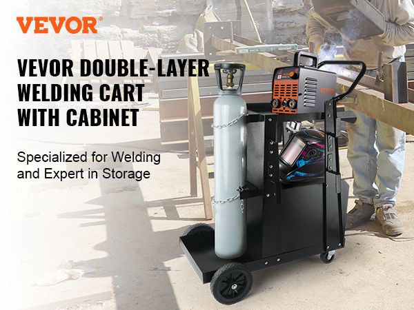 VEVOR Welding Cart, 2-Tier Heavy Duty Welder Cart with Anti-Theft Lockable Cabinet, 265LBS Weight Capacity, 360° Swivel Wheels, Tank Storage Safety Ch_voghion.com