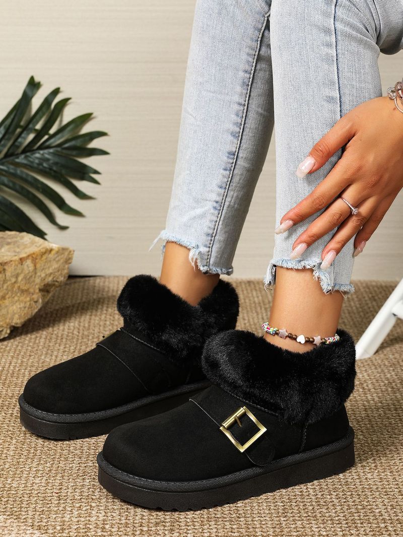 SHLIANG Stivali da neve invernali da donna con fibbia in pelle scamosciata, caldi e spessi, in peluche, con suola spessa, antiscivolo, con plateau, in cotone X0058_voghion.com