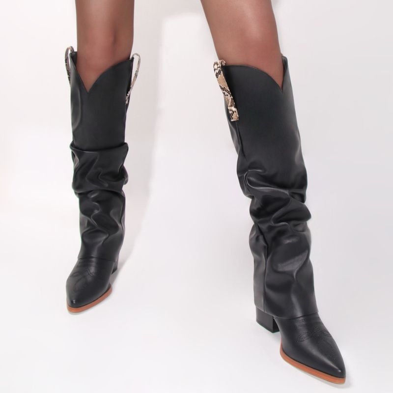 Sexy Damenstiefel mit Blockabsatz und spitzem Bein, Übergröße_voghion.com