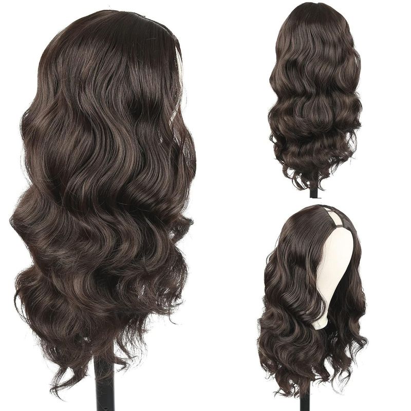 Perruques synthétiques à clips pour femmes, perruques en fibre chimique tendance, grandes ondulations, cheveux longs et bouclés, demi-tête_voghion.com