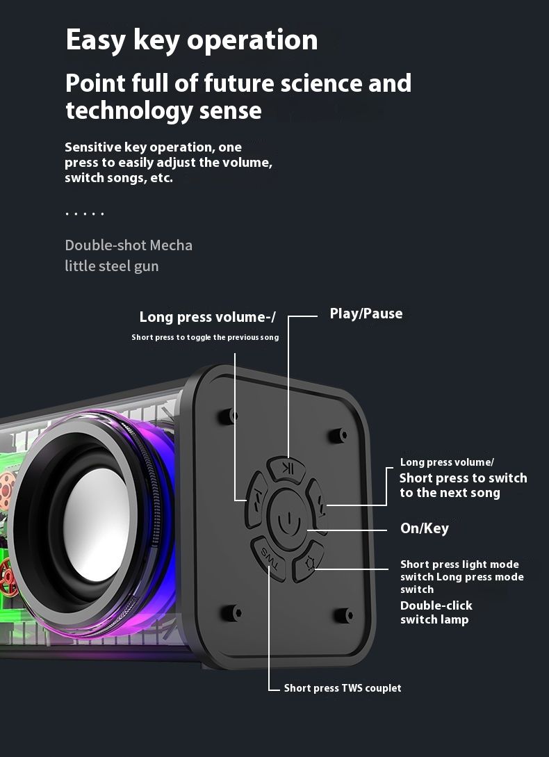 Advanced V88 Internet Celebrity Transparent Mech Cyberpunk Dual Speaker Large Desktop Audio Bluetooth_voghion.com