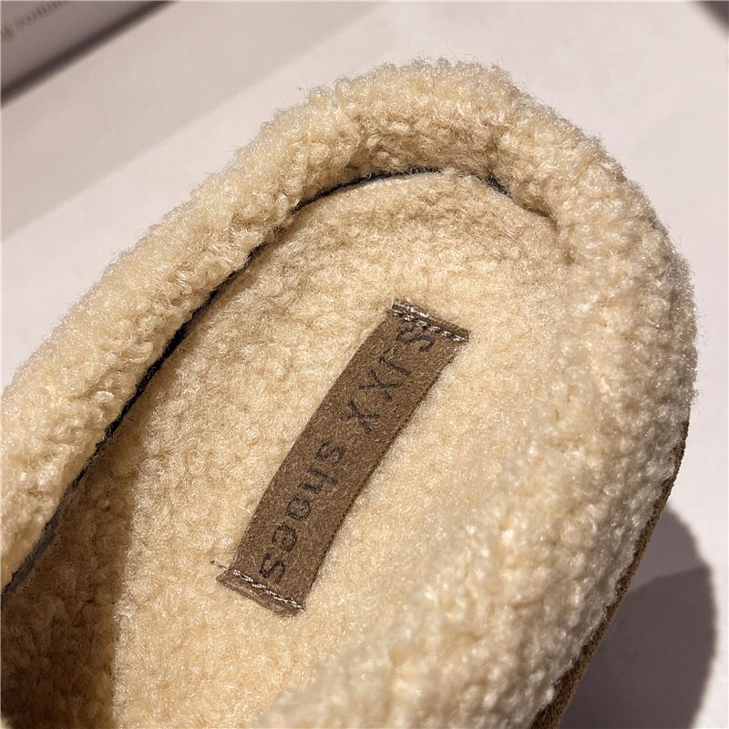 Damenschuhe Birkenstocks mit dicker Sohle für Damen, Winter-Plüsch-Slipper aus Baumwolle, Hausschuhe mit geschlossener Zehenpartie für den Außenbereich, höhenverstärkend_voghion.com