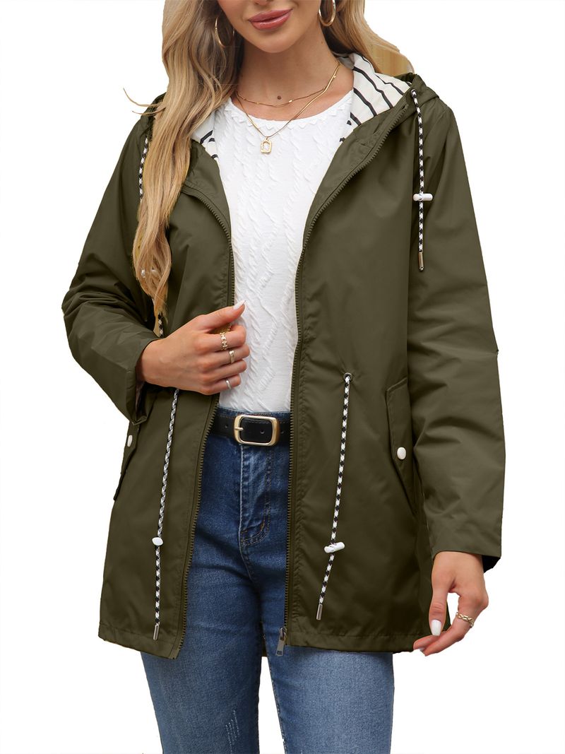 2025 New Lo Sleeve Water- Mid-Leth Trench Coat For Women Hood, Plus Size Women's Clothi With Striped_voghion.com