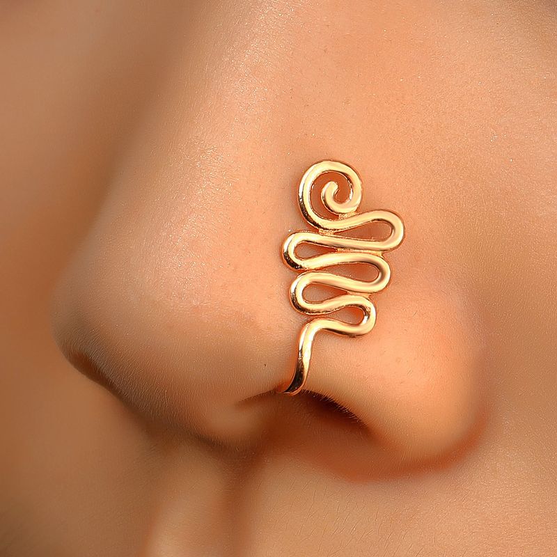 Anello a forma di U con corona a forma di cuore a forma di stella intarsiata in rame senza clip, accessorio per il naso non perforato, decorazione con foratura_voghion.com