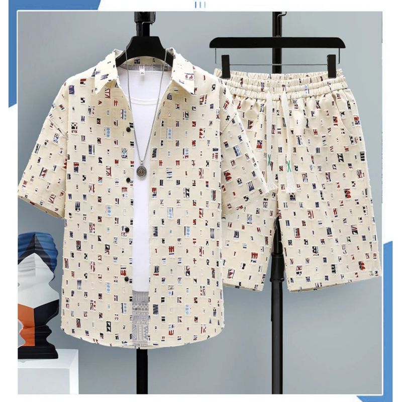 Summer 2 Pieces Set Tracksuit Men's Two Shirt Shorts Haruku Streetwear Oversized Men Sets Short Outfits Suits_voghion.com