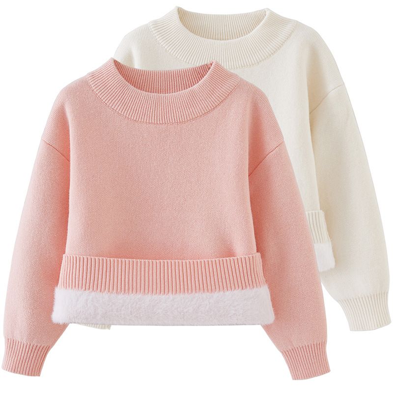 Maglione invernale in velluto per bambine: morbido e caldo top con scollo rotondo per le giornate fredde_voghion.com