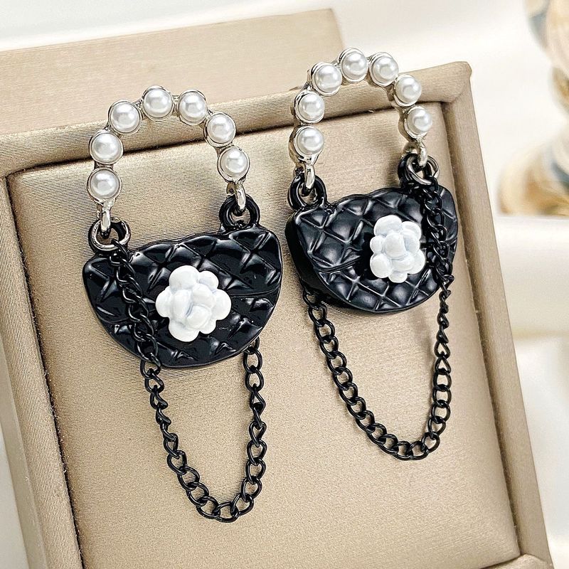 Neu Kamelie Tasche Weibliche Ins Kühlen Stil Kreative Design Schwarz Blume Ohrringe_voghion.com