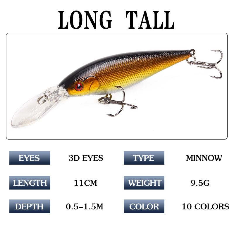 Heißer Stil 11 cm/9,5 g Kunststoff Simulation Fischköder Lange Zunge Minnow Köder Bunte Köder Angelausrüstung_voghion.com