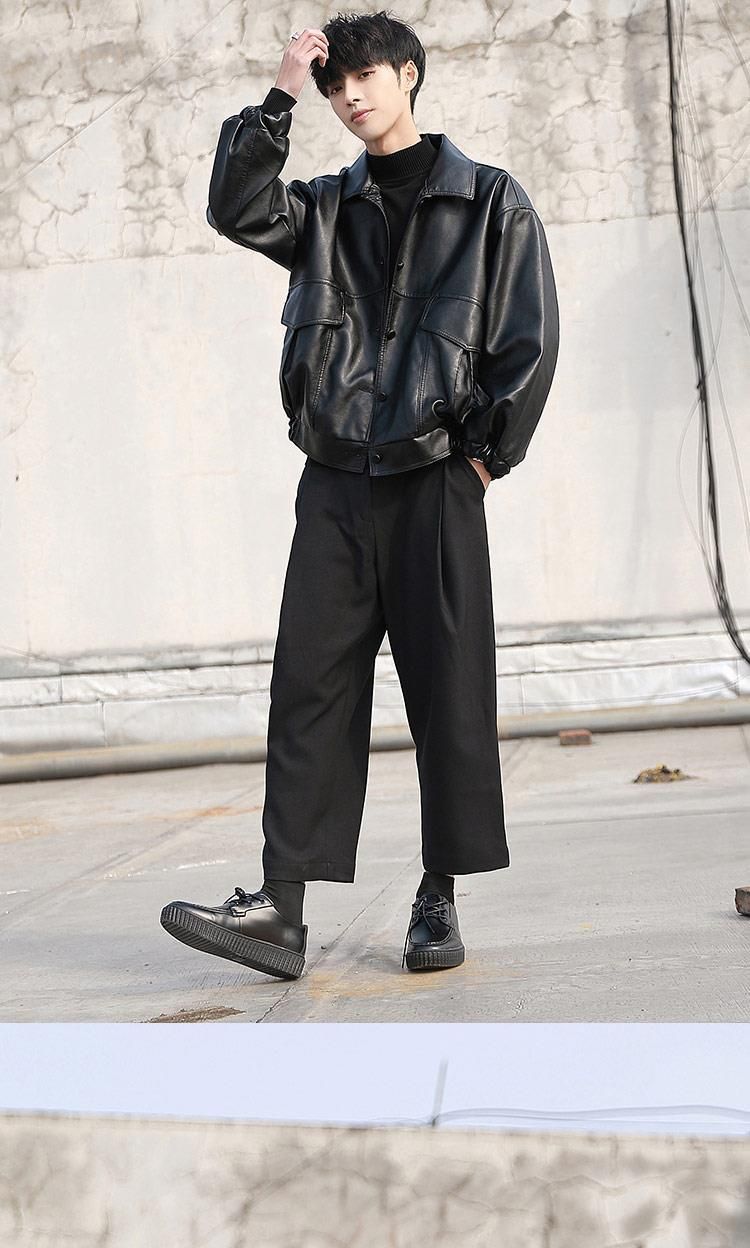 Korean Version Trendy Handsome Loose Leather Jacket Men's Locomotive Suit Pilot Leather Jacket Spring And Autumn New Student Jacket Trendy Brand_voghion.com