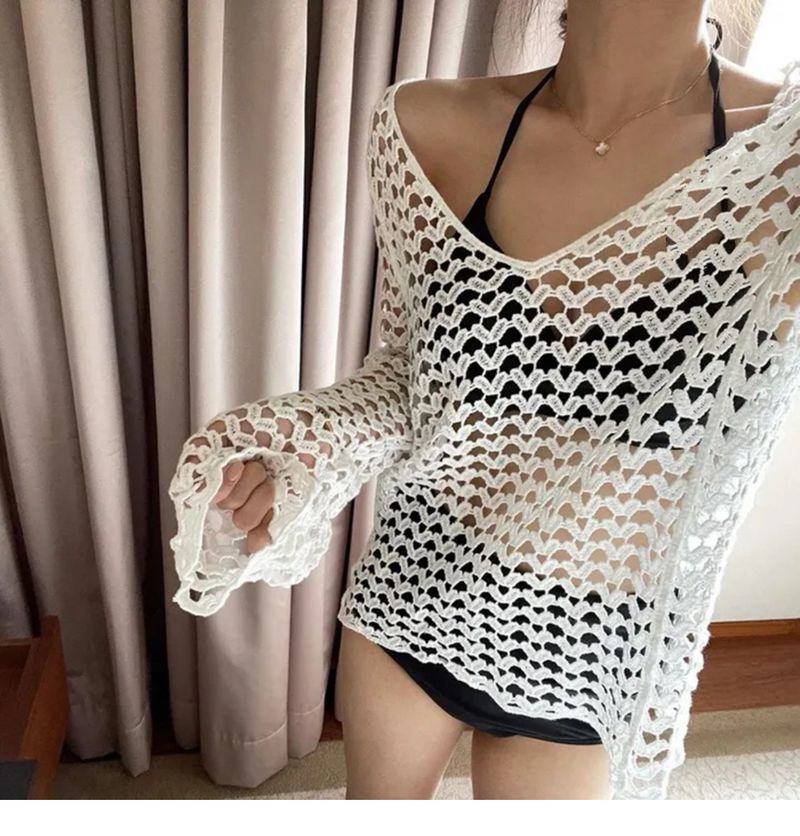 Maillot de bain cache-maillot de bain pour vacances européennes et américaines, pull ample, jupe de plage mi-longue, soleil_voghion.com