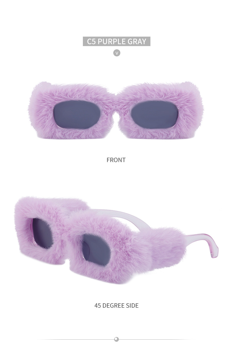 Fashion plush square frame sunglasses female winter full pack sunglasses female Tiktoyin the same style_voghion.com