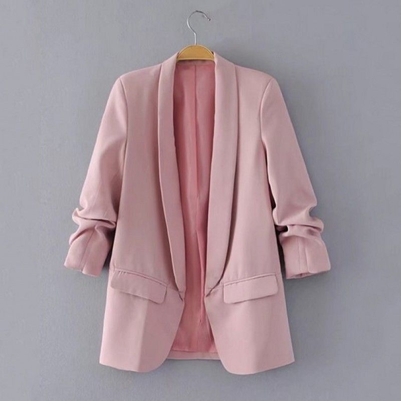 Blazer piccolo da donna con colletto alla coreana, senza bottoni, casual, versatile, in tinta unita, per primavera e autunno_voghion.com