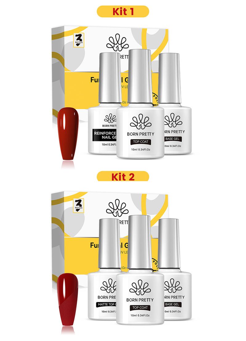Conjunto de esmaltes em gel BORN PRETTY - Base + Top Coat + Fortalecedor | Kit de gel funcional em caixa para salão profissional e manicure faça você mesmo_voghion.com