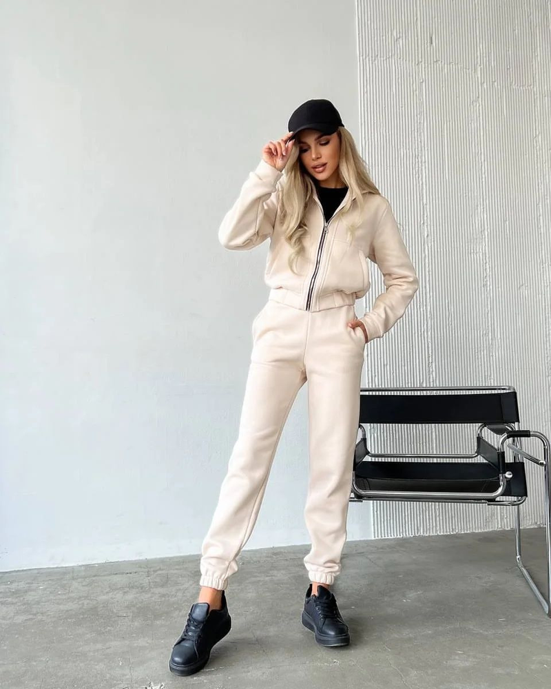 Nuova felpa e pantalone da donna a maniche lunghe con cappuccio e cerniera in velluto autunno e inverno a maniche lunghe_voghion.com