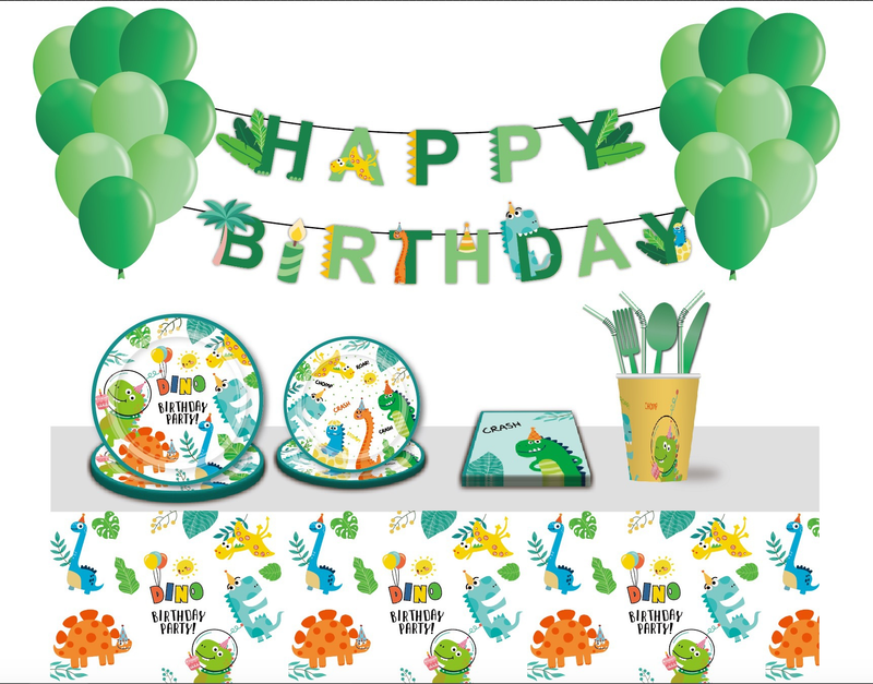 Green Cute Dinosaur Children's Birthday, Paper Plate, Paper Cup, Table Cloth, Props, Party Decoration, Tableware Set_voghion.com