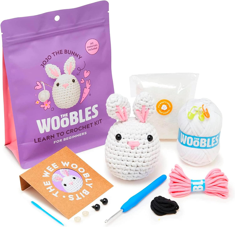 Woobles hæklesæt til begyndere med Easy Peasy garn som set på Shark Tank - til trinvise videovejledninger JoJo Bunny_voghion.com