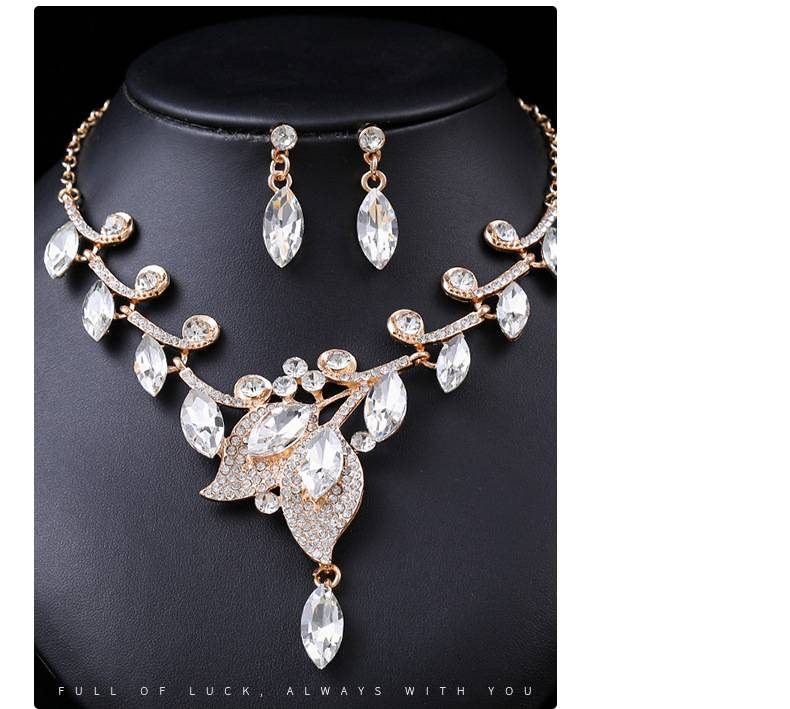 Set di gioielli da sposa in zirconia cubica AAAAA per donne, festa, ballo di fine anno, foglia, cristallo, goccia, collana, orecchini pendenti_voghion.com