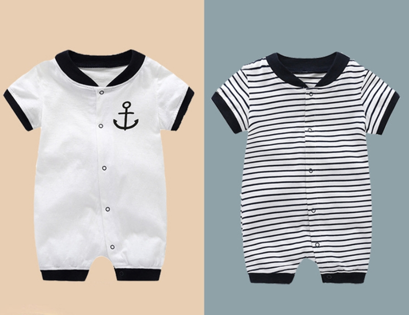 Mother & Kids Summer round neck baby boy jumpsuit navy baby short sleeve new style romper A type baby crawling clothes_voghion.com