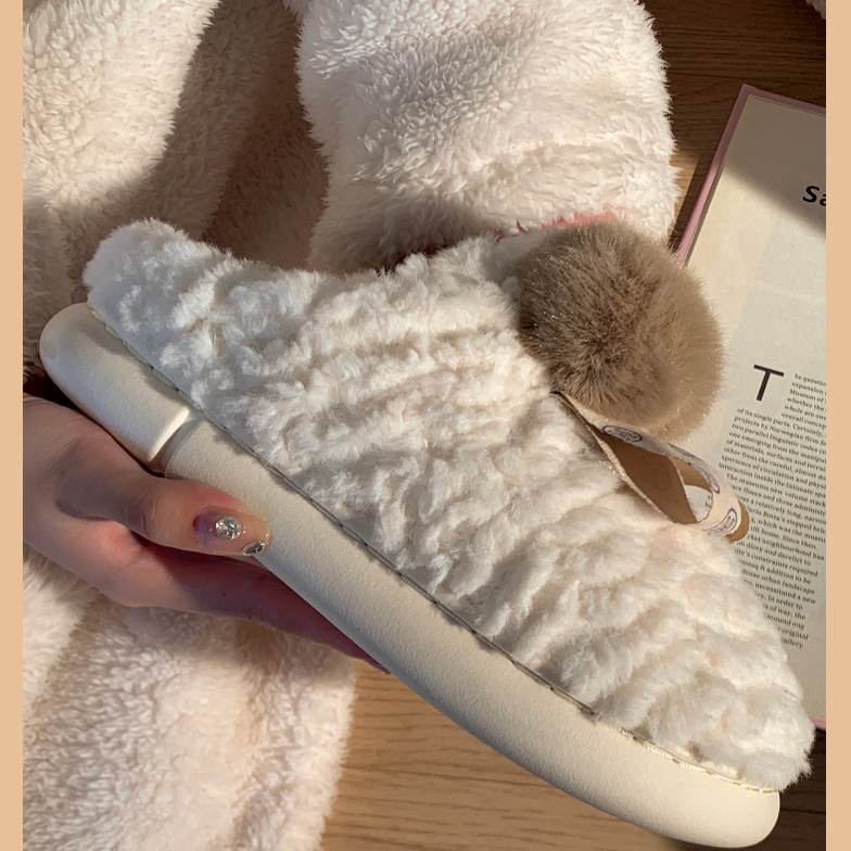 Autumn and winter cotton slippers female winter plush lovely home indoor non-slip warm floor simple cotton shoes_voghion.com