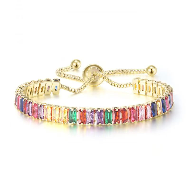 Hazy moon explosif coloré Zircon Bracelet femme plein de diamants chaîne de tennis en cristal réglable_voghion.com