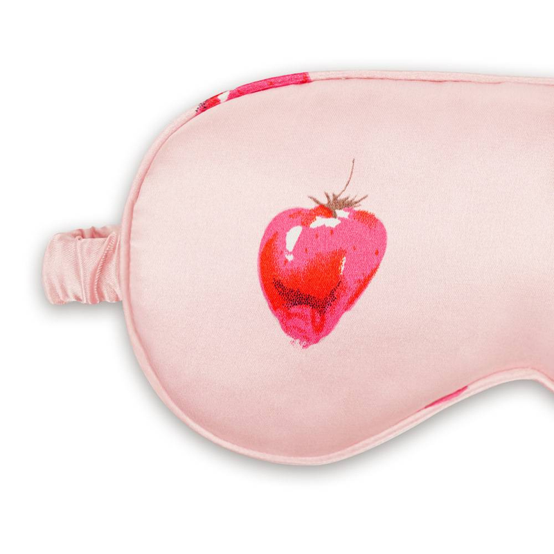 Maschera per dormire con stampa di fragole rosa - Tessuto bifacciale simile alla seta, 100% anti-luce, morbida e traspirante, fascia regolabile_voghion.com
