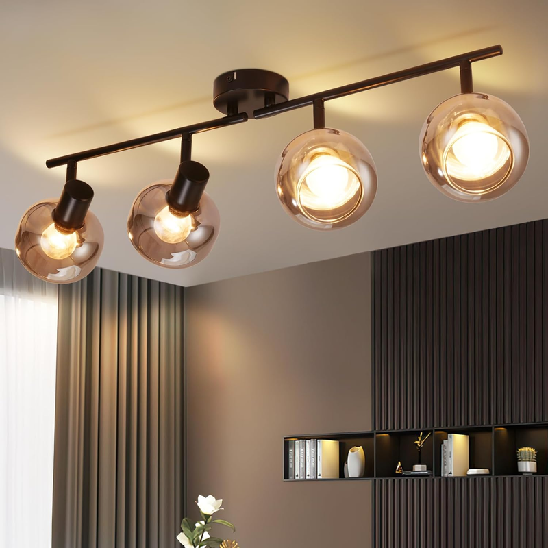 Glitzerlife Deckenlampe Industrial Schwarz Deckenstrahler 4 Flammig - E14 Fassung Deckenbeleuchtung Rauchgrau Glas Retro Deckenleuchte Für Schlafzimmer Flur Küche_voghion.com