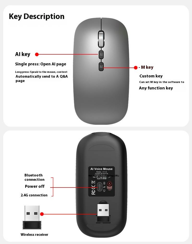 AI Voice Mouse – 3-Modus-Bluetooth-Funkmaus mit DeepSeek AI, Spracherkennung, Übersetzungs- und Malunterstützung, 4000 DPI, ergonomisches Design für PC_voghion.com