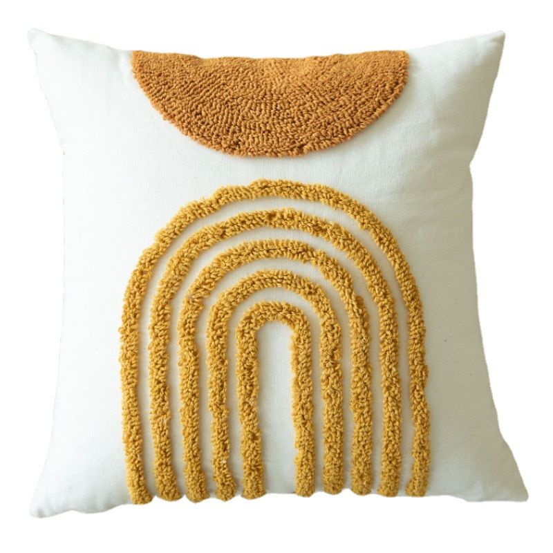 Fodera per cuscino trapuntata con disegni di sole, luna, arcobaleno e gocce di pioggia: arredamento morbido ed elegante per divano, letto, auto_voghion.com