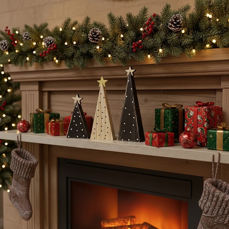 Rustic Farmhouse-style Christmas Trees With Golden Tips, For Outdoor Christmas Parties, Mantles, Tabletops – Durable Wooden Christmas Centerpieces_voghion.com