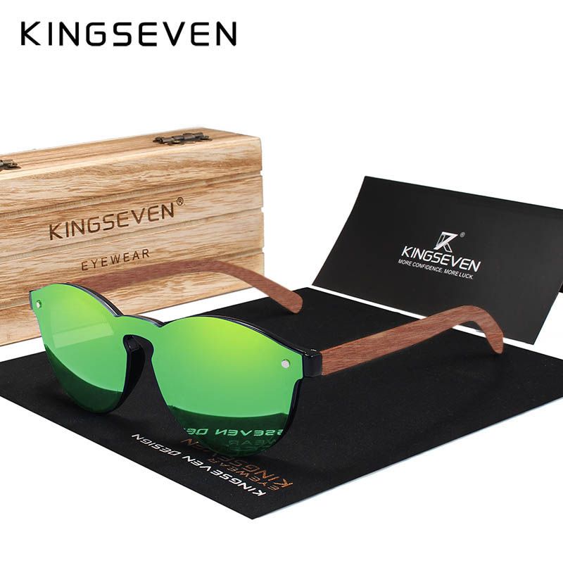 Modna modna KINGSEVEN Woooden sončna očala za moške polarizirana UV400 zrcalna leča modna očala za ženske okrogla očala brez okvirja darila_voghion.com