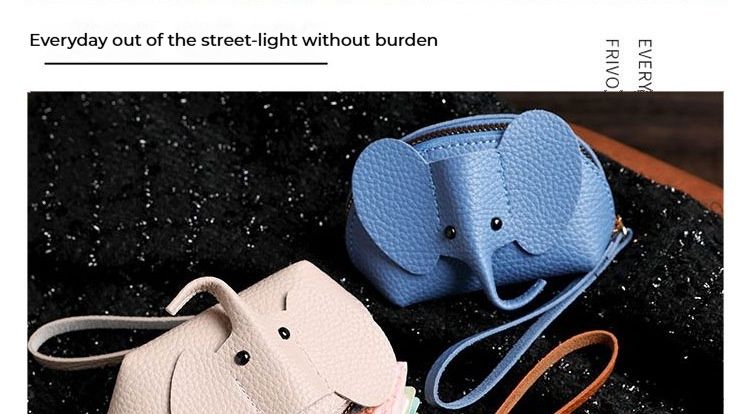 Wallet, Key Bag Creative Card Holder Leather Elephant Coin Purse Zipper Hand-held Lipstick Storage Bag_voghion.com