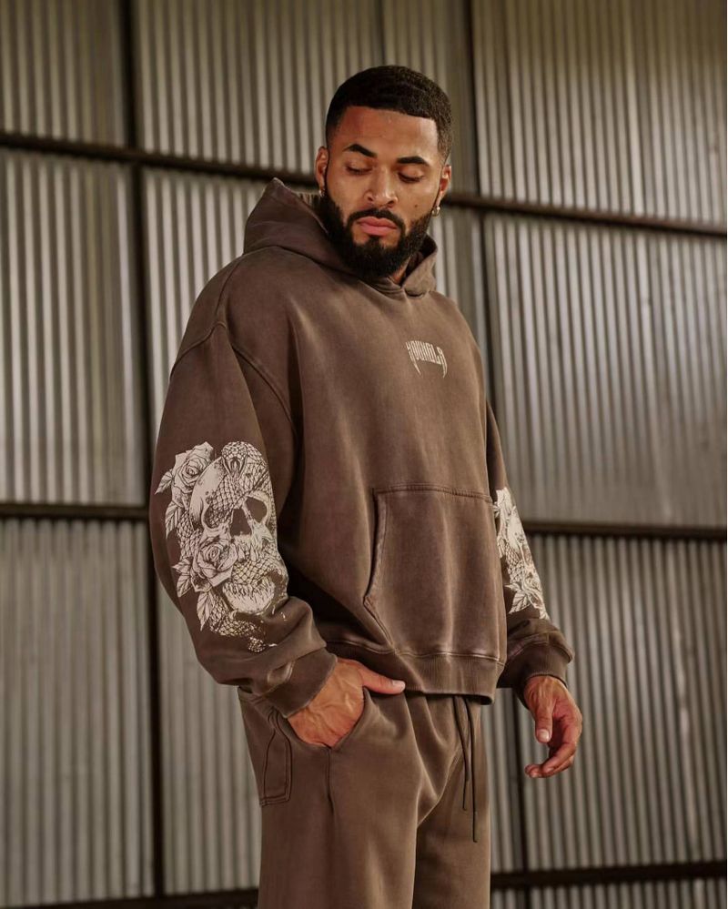 Herrenbekleidung Herren- und Damen-Jogging-Set mit Kapuzenpullover – weicher Fleece-Trainingsanzug zum Laufen, fürs Fitnessstudio und für die Freizeit (Braun/Schwarz/Graphit/Marineblau)_voghion.com