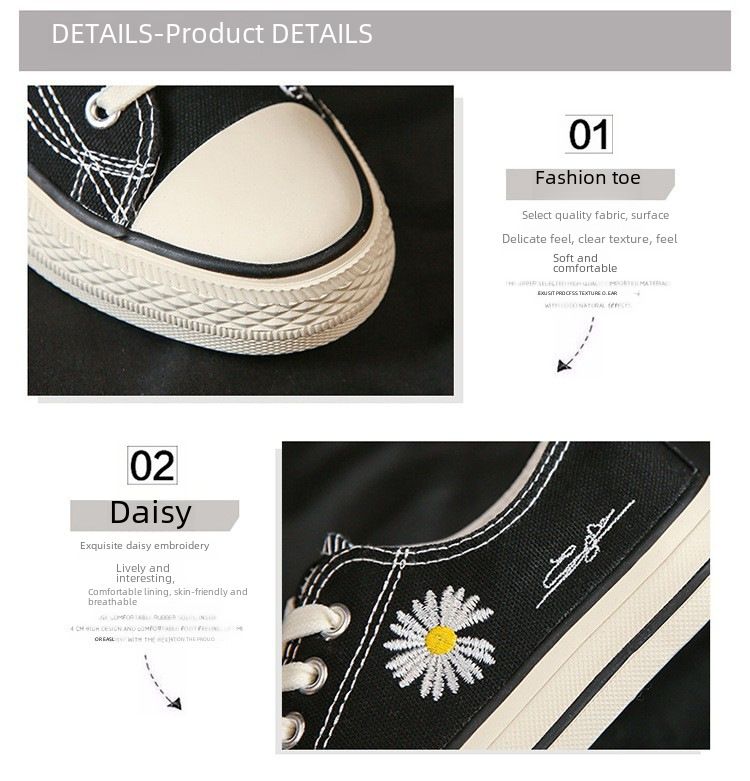 Scarpe casual in tela stile coreano Uzzang con scollatura bassa viola e margherite_voghion.com