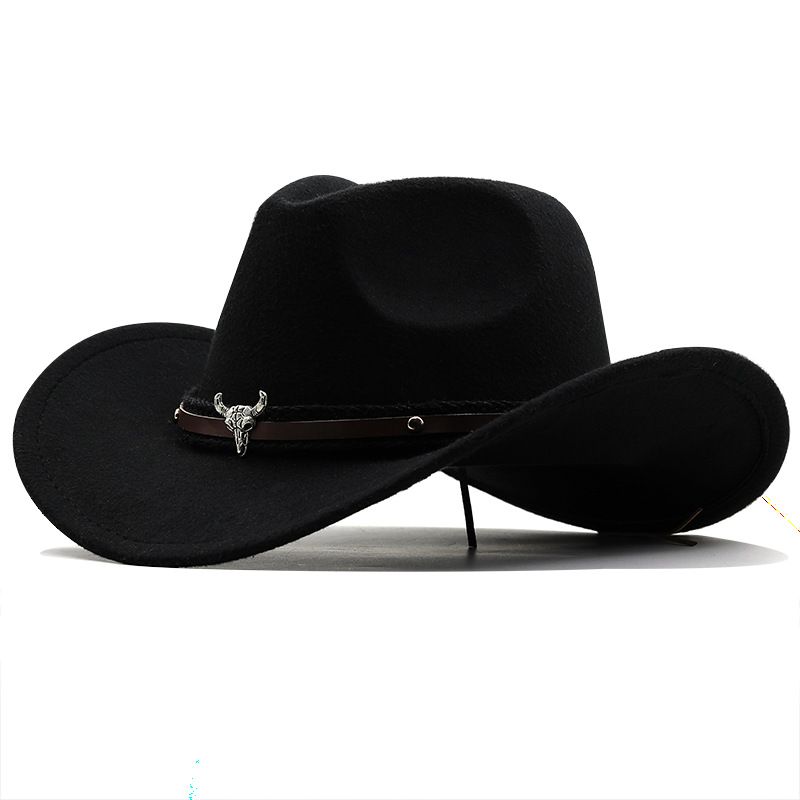 Metāla Bullhead Label Western Cowboy Top Hat Hot Pārdodu Vilnas Džeza Cepure Filca cepure Vīriešu un Sieviešu Top Cepures Saulessarga cepure_voghion.com
