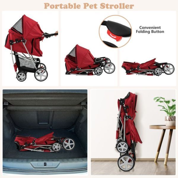Folding Pet Stroller With Adjustable Canopy For Outdoor_voghion.com