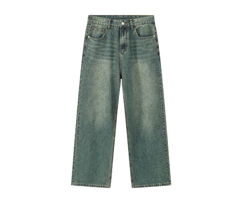 EF JEANS | 2024 New American Personality Retro Old Gradual Change Loose Wide Leg Jeans Men Old Green_voghion.com
