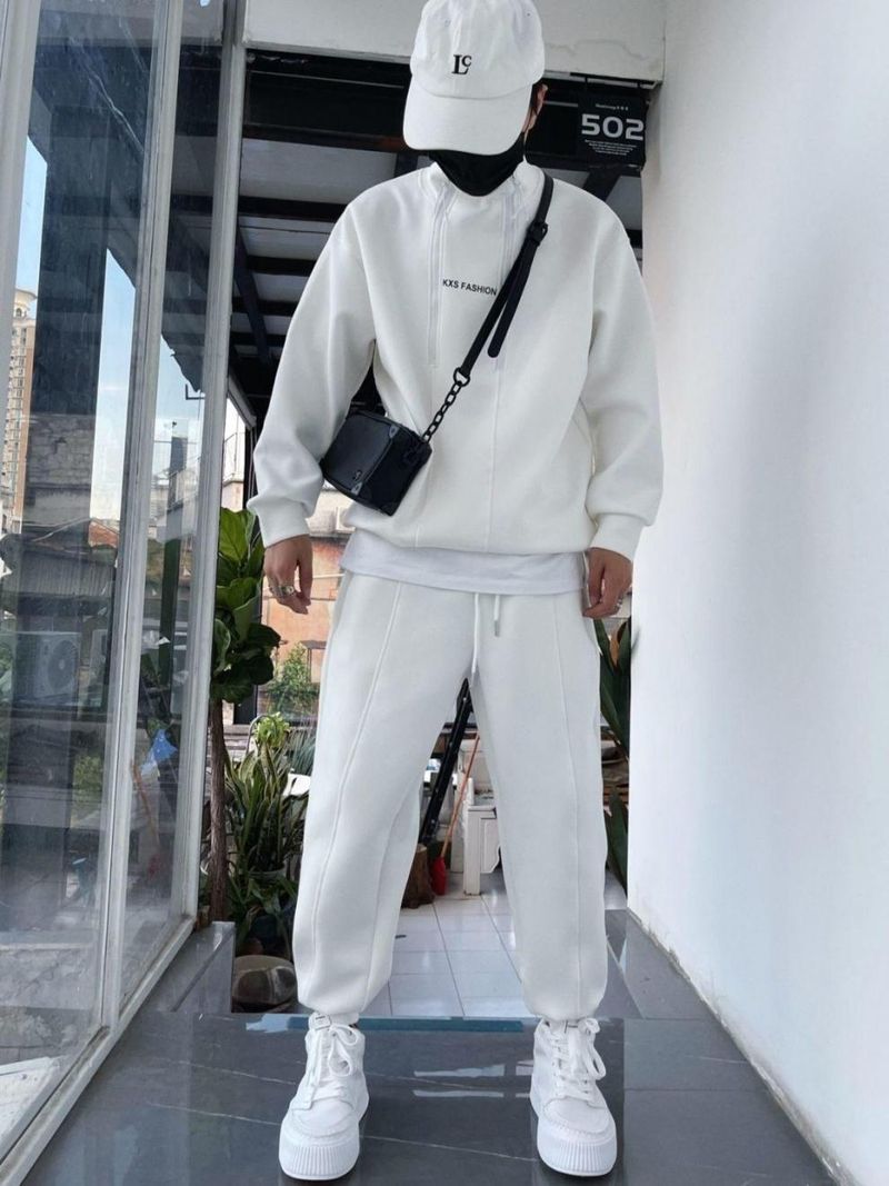 Men's Half-Zip Sweater Set – Winter-Ready Fleece-Lined Jogger Suit With Dual Zipper (Black/Gray/White, S-3XL)_voghion.com