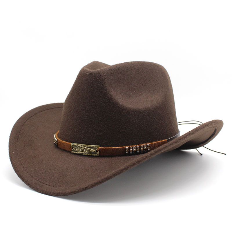 Herbst-Winter-Jazz-Metallgürtel aus Wolle mit gerollten Kanten, Western-Cowboy-Zylinder für Männer und Frauen_voghion.com