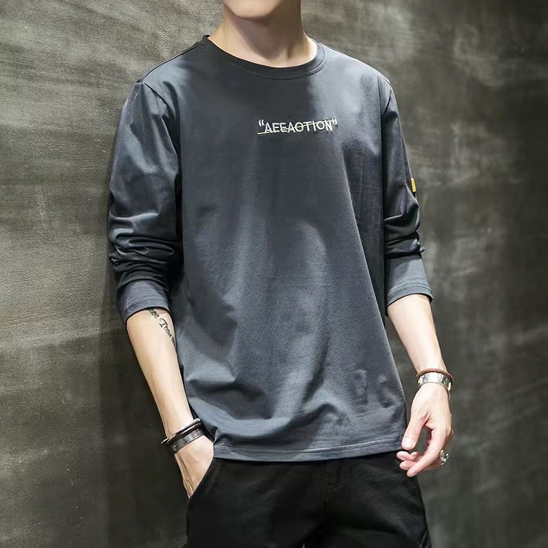 Laangärmlech fir Männer, schlank Passform, iwwerdimensionéiert, iwwergewiichteg an iwwerdimensionéiert Stretch koreanescht T-Shirt mat Drock a ronnem Hals_voghion.com
