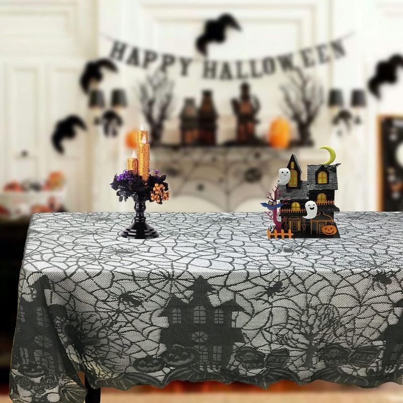 Halloween Spitze Tisch Läufer Schwarz Spinne Web Tischdecke Kamin Abdeckung Kaminsims Halloween Dekoration 2024 Home Party Clot_voghion.com