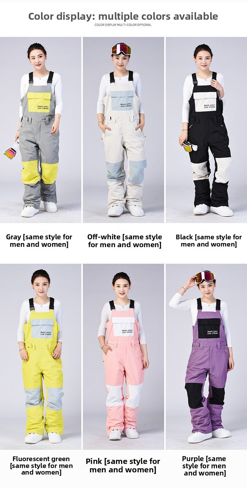 Unisex With Straps, Warm Ski Gear, Snowboard Suit, One-Piece Snow Pants_voghion.com