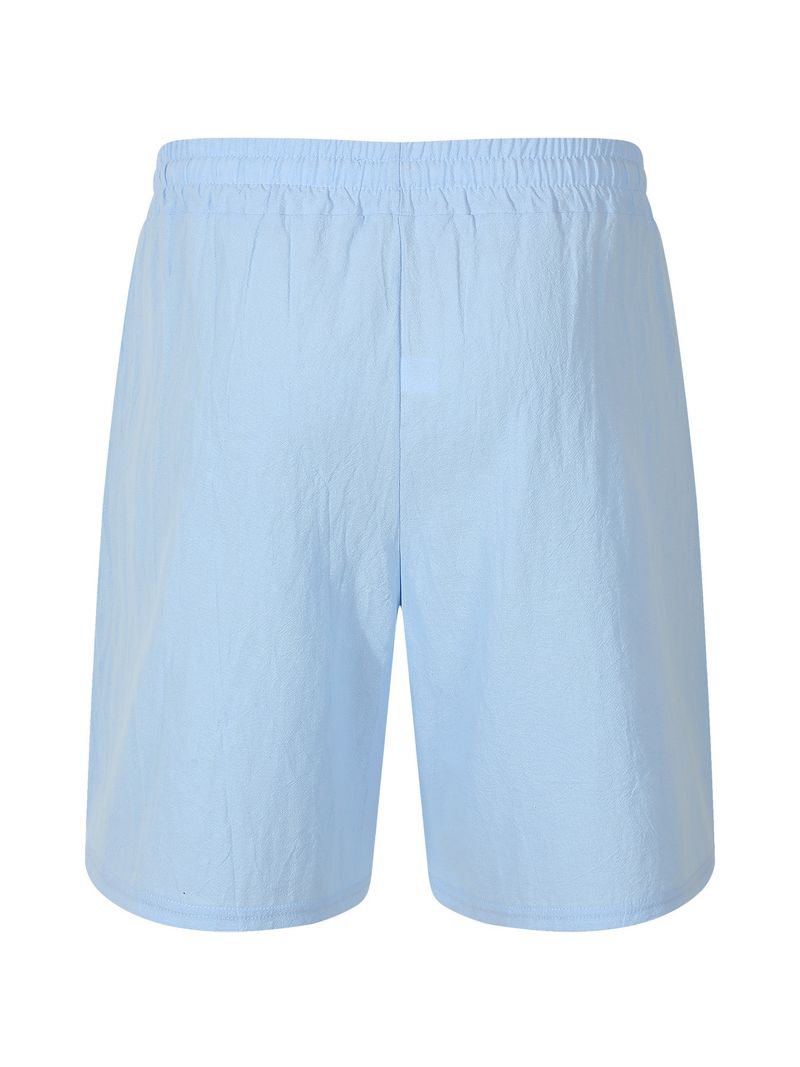 Pantaloncini estivi da uomo in cotone e lino, casual americani, larghi e dritti, con bottoni_voghion.com