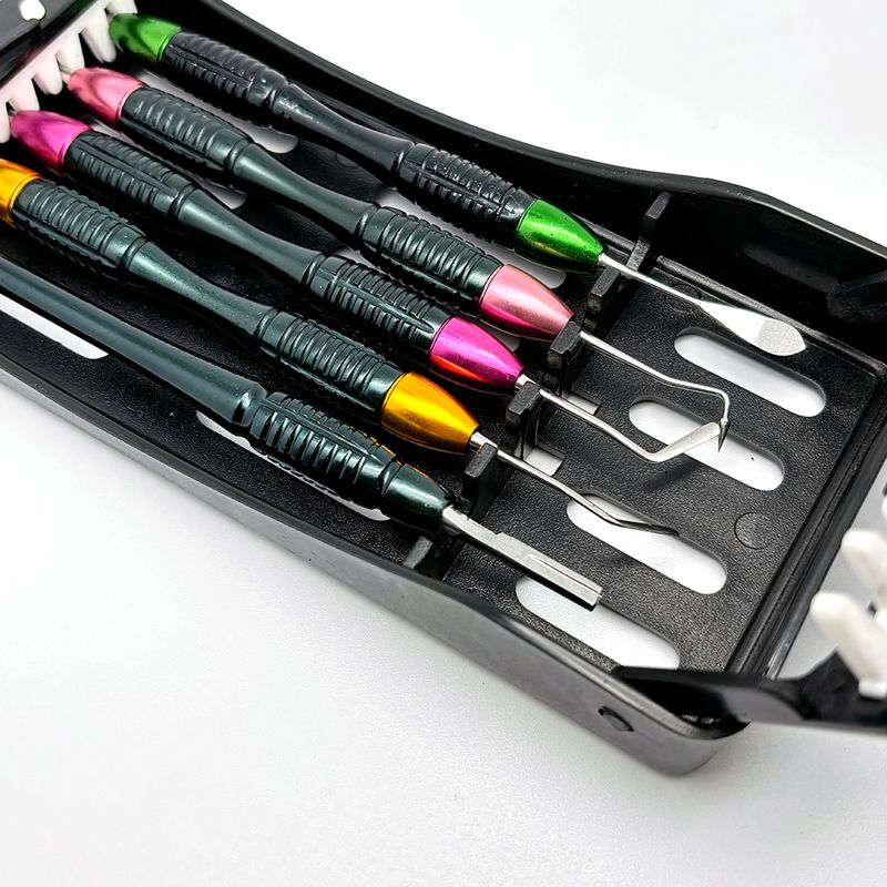 Dental Composite Resin Filg Spatulas Tools with Disinfection Box Lm Art Set of 5 Pcs Cobre Handle_voghion.com