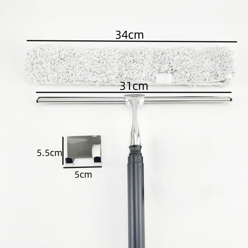 Shower Squeegee With Long Handle - Retractable To 47", 12" Silicone Head For Glass Doors, Mirrors, Bathroom Tile Floors, Silicone Hook (Black)_voghion.com