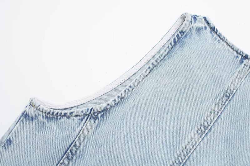 Summer New Women's Clothing Sleeveless V Neck Denim Vest High Waist Mini Skirt_voghion.com